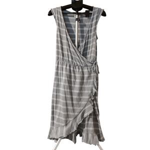 Pact Grey White Stripe Wrap Midi Dress Sz L V-neck Organic Cotton Sustainable